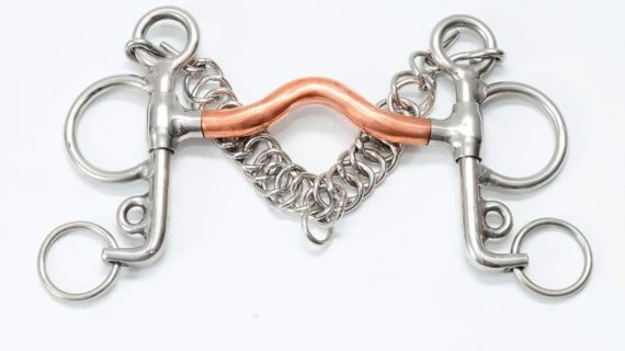 Freno pelham medio puente pata corta de acero inoxidable y embocadura de cobre