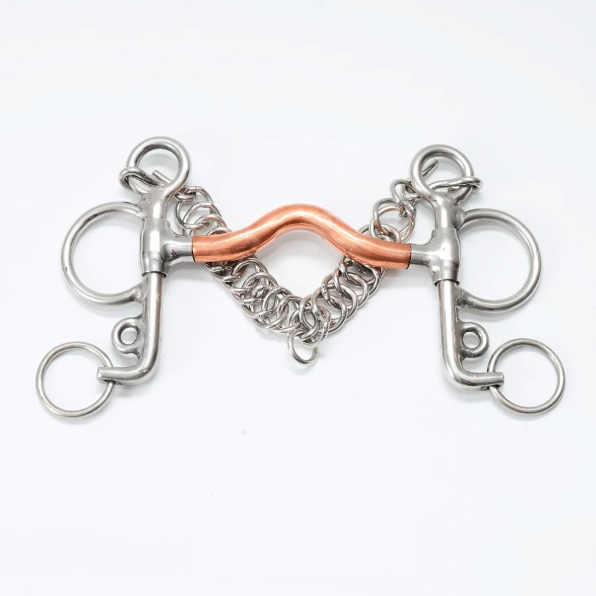 freno_para_caballo_pelham_de_acero_inoxidable_con_1-_2_puente_de_cobre Freno pelham medio puente pata corta de acero inoxidable y embocadura de cobre - Image 1