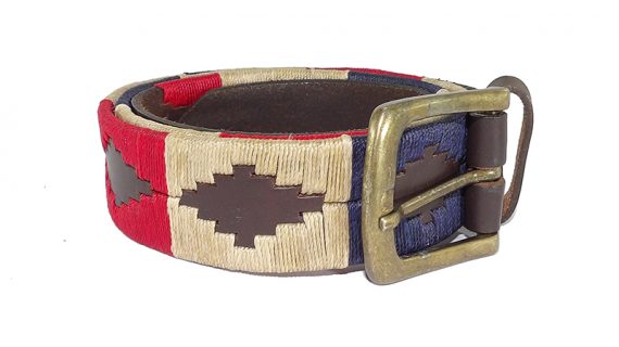 Cinto de cuero bordado entero rojo