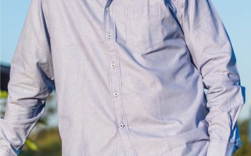 Camisa tela Oxford rayada azul para hombre