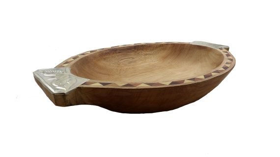 Batea de madera pacará con detalles en alpaca