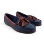 Mocasín de dama en cuero combinado azul