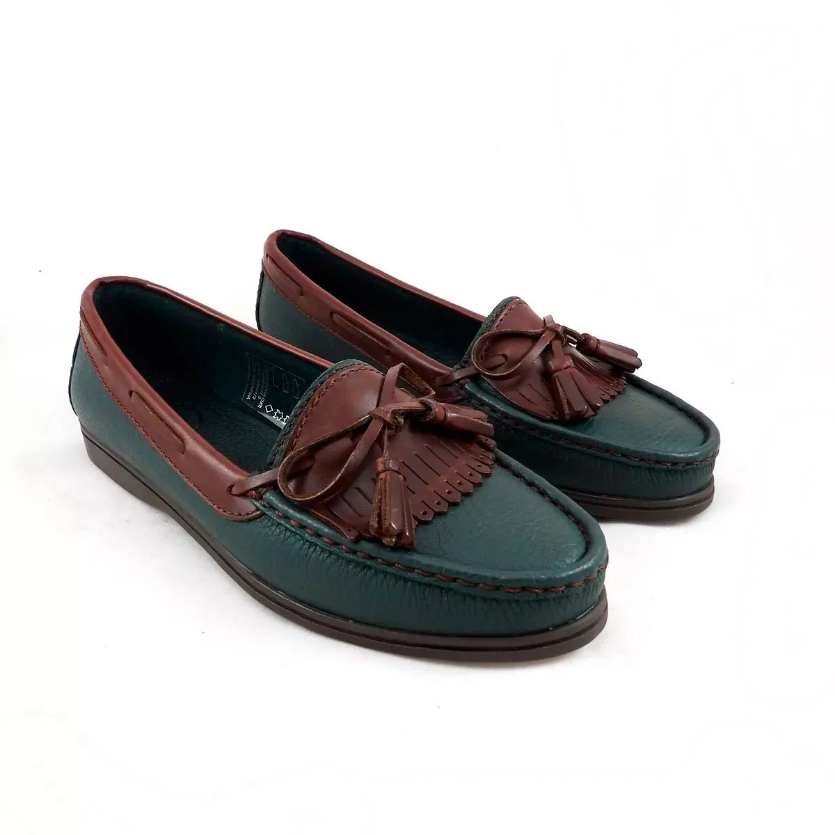 tcr5892ve-1772143740.webp Mocasín de dama en cuero combinado verde - Image 1
