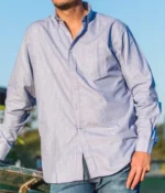 Camisa tela Oxford rayada azul para hombre