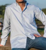 Camisa tela Oxford rayada celeste para hombre